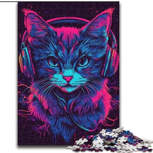 Puzzle für Erwachsene und Jugendliche, 1000 Teile, Katze mit Kopfhörern, hilft dem Gehirn, süchtig machendes Spielzeug zu trainieren, um Geduld zu fördern, Künstlersammlung, bildende Kunst, 38x26cm von LYXIANY