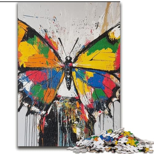 Puzzle für Erwachsene und Jugendliche, 1000 Teile, Schmetterling im Basquiat-Stil, Elefantenspielzeug, Denkspiel, Geburtstagsgeschenk, Geschenke, Wandkunst für Kinder ab 14 Jahren (Größe 26x38cm) von LYXIANY