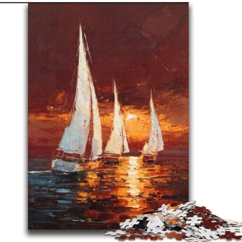 Puzzle für Erwachsene und Jugendliche, 1000 Teile, Segelboot-Ölgemälde, Lernspiele, Heimdekoration, Geburtstagsgeschenk, Geschenke, Wandkunst, 38x52cm von LYXIANY