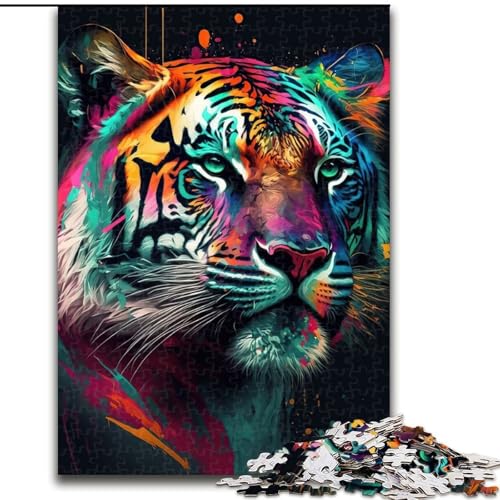 Puzzle für Erwachsene und Jugendliche, 1000 Teile, Tiger, bunt, für Lernspiele, Herausforderungsspielzeug, verbessert das Gedächtnis, für 14-Jährige (Größe 26x38cm) von LYXIANY