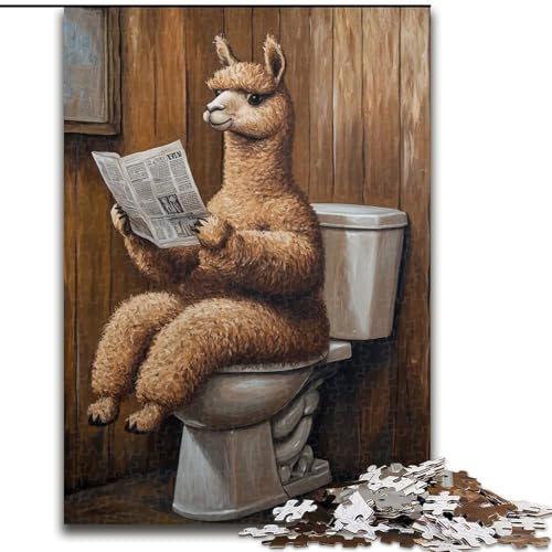 Puzzle für Erwachsene und Jugendliche, Alpaka auf der Toilette, geeignet für Personen ab 14 Jahren, Lernspiele, Wichtelgeschenke (Größe 26x38cm) von LYXIANY
