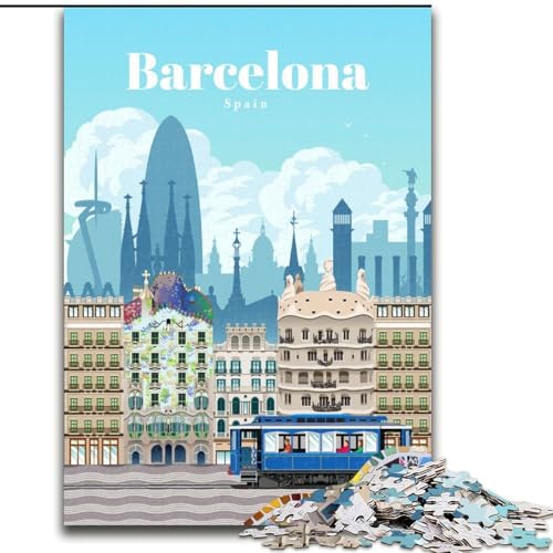 Puzzle für Erwachsene und Jugendliche Puzzle Reise nach Barcelona Anspruchsvolles Spiel und Familienspiel mit vollständig ineinandergreifenden, zufällig geformten Teilen (50x75cm),1000 Teile von LYXIANY