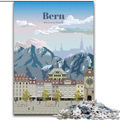 Puzzle für Erwachsene und Jugendliche Puzzle Reise nach Bern Anspruchsvolles Spiel und Familienspiel mit vollständig ineinandergreifenden, zufällig geformten Teilen (26x38cm),1000 Teile von LYXIANY