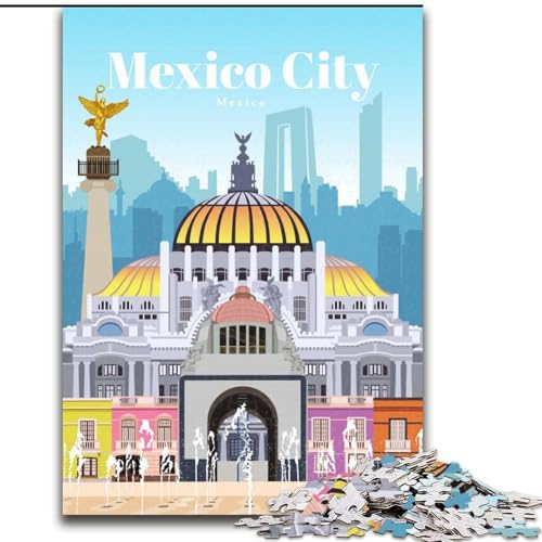Puzzle für Erwachsene und Jugendliche Puzzle Reise nach Mexiko-Stadt Anspruchsvolles Spiel und Familienspiel mit vollständig ineinandergreifenden, zufällig geformten Teilen (50x75cm),1000 Teile von LYXIANY