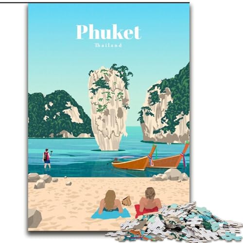 Puzzle für Erwachsene und Jugendliche Puzzle Reise nach Phuket Anspruchsvolles Spiel und Familienspiel mit vollständig ineinandergreifenden, zufällig geformten Teilen (26x38cm),1000 Teile von LYXIANY