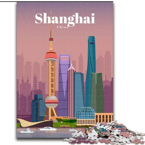 Puzzle für Erwachsene und Jugendliche Puzzle Reise nach Shanghai Anspruchsvolles Spiel und Familienspiel mit vollständig ineinandergreifenden, zufällig geformten Teilen (26x38cm),1000 Teile von LYXIANY
