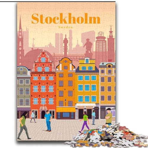 Puzzle für Erwachsene und Jugendliche Puzzle Reise nach Stockholm Anspruchsvolles Spiel und Familienspiel mit vollständig ineinandergreifenden, zufällig geformten Teilen (38x52cm),1000 Teile von LYXIANY