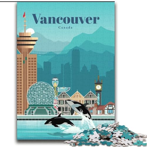 Puzzle für Erwachsene und Jugendliche Puzzle Reise nach Vancouver Anspruchsvolles Spiel und Familienspiel mit vollständig ineinandergreifenden, zufällig geformten Teilen (38x52cm),1000 Teile von LYXIANY