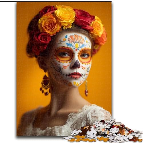 Puzzle für Erwachsene und Teenager, 1000 Teile, mexikanische Totenkopfmädchen, hilft dem Gehirn, süchtig machendes Spielzeug zu trainieren, um Geduld zu fördern, perfekte Dekoration, 50x75cm von LYXIANY