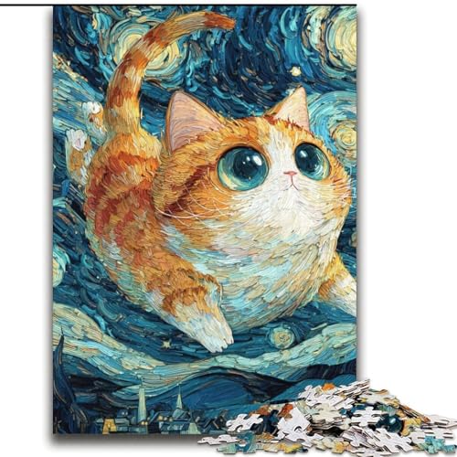 Puzzle für Erwachsene und Teenager, Puzzle „Nachthimmelkatze“, ab 14 Jahren, Denkspiel, Weihnachts- und Geburtstagsgeschenke, 70x100cm von LYXIANY