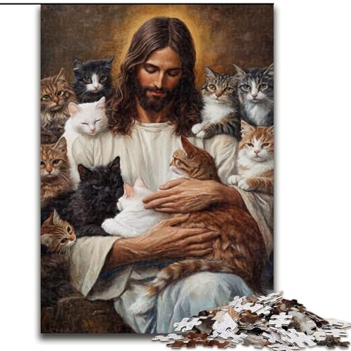 Puzzle für Jugendliche, Jesus und Katzen, geeignet für Personen ab 14 Jahren, Lernspiele, Wichtelgeschenke (Größe 50x75cm) von LYXIANY
