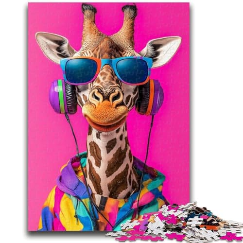 Puzzle für Teenager, 1000 Puzzles, Giraffe, Musik hören, trainieren Sie Ihr Gehirn und Ihre Hände, Eltern-Kind-Interaktion, für Alter 14+, 50x75cm von LYXIANY
