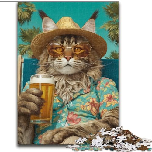 Puzzle für Teenager, 1000 Puzzles, Katze im Urlaub, Lernspiel, Herausforderungsspielzeug, verbessert das Gedächtnis für 14-Jährige (Größe 50x75cm) von LYXIANY