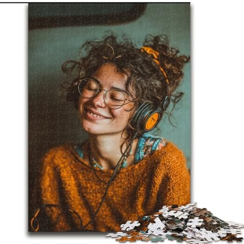 Puzzle für Teenager, 1000 Puzzles, Mädchen hört Musik, Familienspiel zum Stressabbau, schwierige Herausforderung, EIN Kunstwerk für Kinder ab 14 Jahren (Größe 50x75cm) von LYXIANY