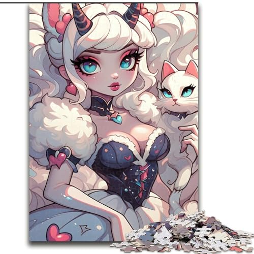 Puzzle für Teenager, 1000 Puzzles, Mädchen und Katze, Spielzeug, Lernspiele, stressabbauende Wanddekoration (Größe 26x38cm) von LYXIANY