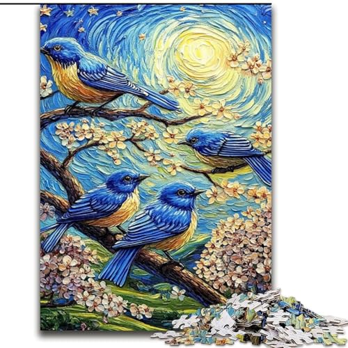 Puzzle für Teenager, 1000 Stück, Blauvogel auf dem Baum, Lernspiele, Heimdekoration, geeignet für die Schreibtischdekoration (Größe 50x75cm) von LYXIANY