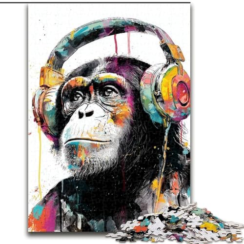 Puzzle für Teenager, 1000 Teile, AFFE mit Kopfhörer, Lernspielzeug für Kinder ab 14 Jahren, ganze Familie (Größe 26x38cm) von LYXIANY