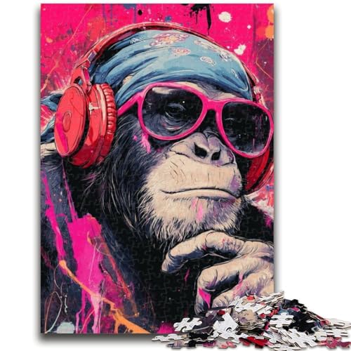 Puzzle für Teenager, 1000 Teile, AFFE mit Kopfhörern, geeignet für Kinder ab 14 Jahren, anspruchsvolles Spiel, tolles Geschenk zum Spielen, 38x26cm von LYXIANY