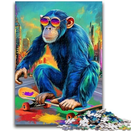Puzzle für Teenager, 1000 Teile, Affen-Skateboard, schwierig und herausfordernd, mit passendem Poster und Quizblatt, für Alter 14, 38x26cm von LYXIANY