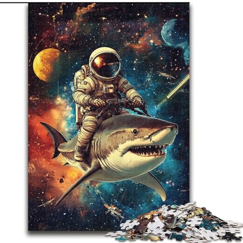 Puzzle für Teenager, 1000 Teile, Astronaut reitet auf einem Hai, dekomprimierendes intellektuelles Lernspielzeug, perfekte Dekoration (Größe 50x75cm) von LYXIANY