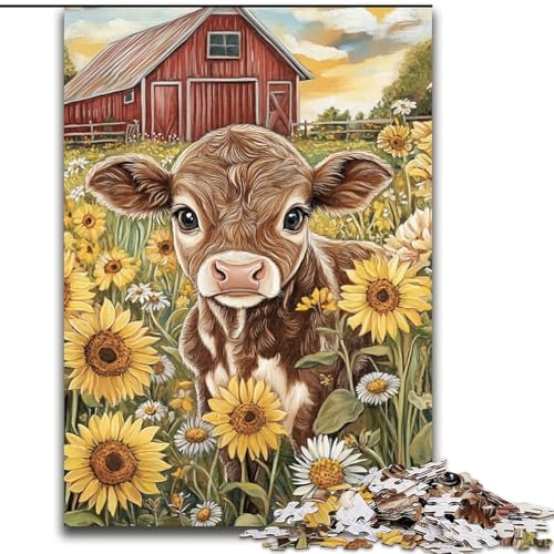 Puzzle für Teenager, 1000 Teile, Bauernhof, Sonnenblumen, Kühe, Lernpuzzle, ganze Familie (Größe 50x75cm) von LYXIANY