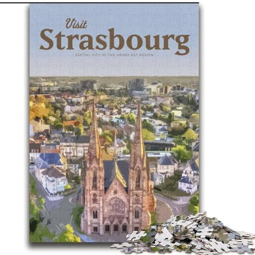 Puzzle für Teenager, 1000 Teile, Besuchen Sie Straßburg, Familienspiel, Stressabbau, schwierige Herausforderung, Künstlersammlung, Bildende Kunst (38x52cm),1000 Teile von LYXIANY