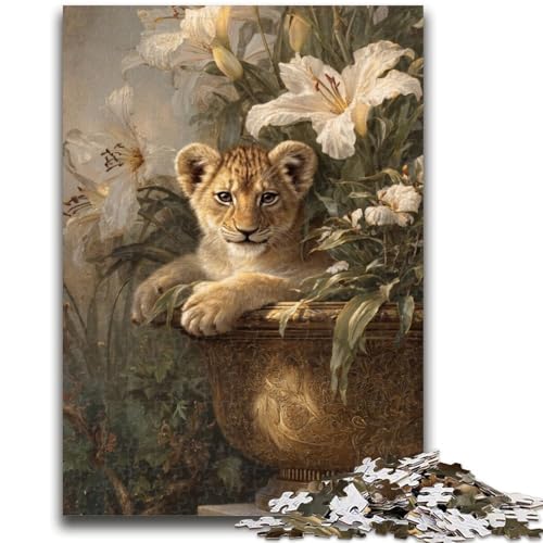 Puzzle für Teenager, 1000 Teile, Blumen und Leopardenbaby, geeignet für Kinder ab 14 Jahren, anspruchsvolles Spiel, tolles Geschenk zum Spielen, 50x75cm von LYXIANY
