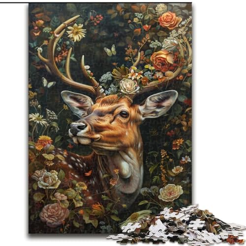 Puzzle für Teenager, 1000 Teile, Blumenhirsch, Spielzeug, Denkspiel, stärkt die Liebe zwischen Paaren, für Kinder ab 14 Jahren (Größe 50x75cm) von LYXIANY
