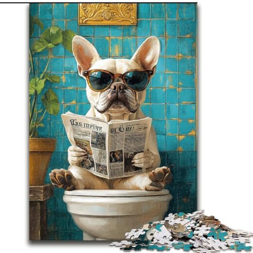 Puzzle für Teenager, 1000 Teile, Bulldogge auf der Toilette, Dekomprimierendes, intellektuelles Lernspielzeug, perfekte Dekoration (Größe 50x75cm) von LYXIANY