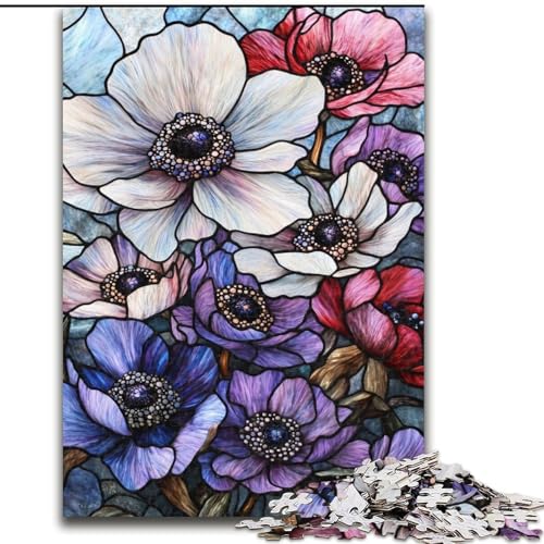Puzzle für Teenager, 1000 Teile, Buntglasblumen, Spielzeug, Lernspiele, Stressabbau, tolle Geschenke und Spielzeuge (Größe 50x75cm) von LYXIANY