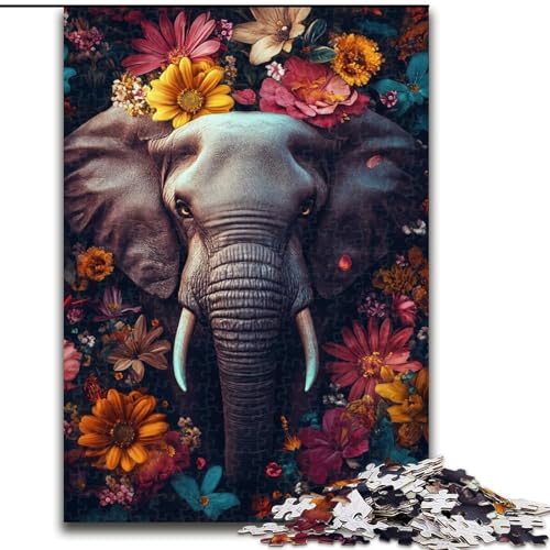 Puzzle für Teenager, 1000 Teile, Elefantenblumen, Quizspiel, Wanddekoration, einzigartige Geburtstags (Größe 50x75cm) von LYXIANY