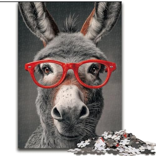 Puzzle für Teenager, 1000 Teile, Esel mit Brille, Spiele, Spielzeug, Geschenk, einzigartige Geburtstags- und Geschenkideen für Kinder ab 14 Jahren (Größe 26x38cm) von LYXIANY