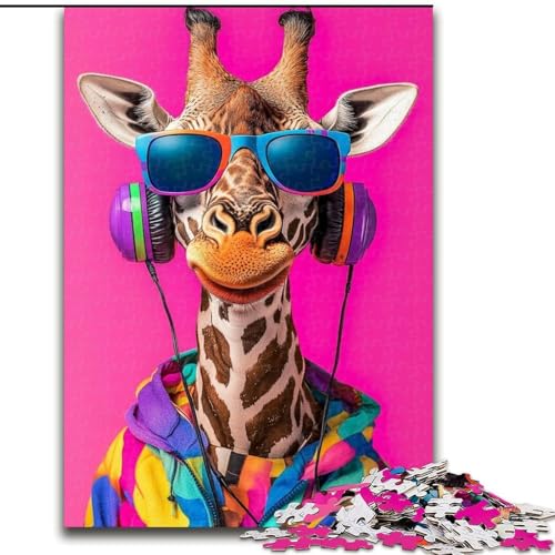 Puzzle für Teenager, 1000 Teile, Giraffe hört Musik, Spielzeug, Lernspiele, Stressabbau, Eltern-Kind-Interaktion (Größe 26x38cm) von LYXIANY