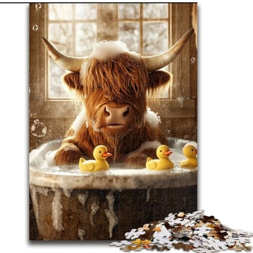 Puzzle für Teenager, 1000 Teile, Hochlandkuh im Badezimmer, Familienspaß für die ganze Familie, ganze Familie ab 14 Jahren (Größe 50x75cm) von LYXIANY