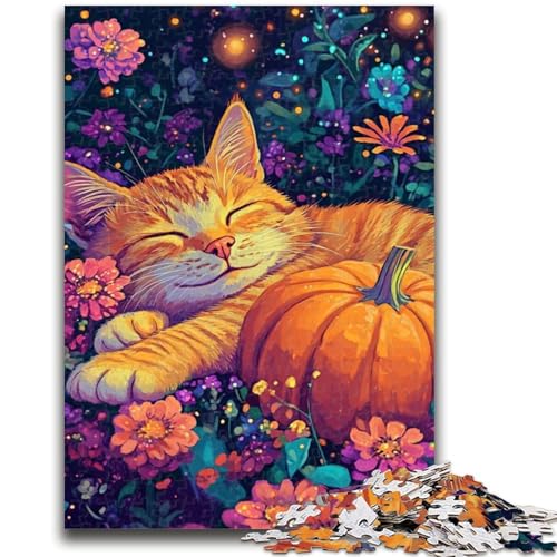 Puzzle für Teenager, 1000 Teile, Katze schläft auf Kürbis, pädagogisches Familienspiel, Wanddekoration, einzigartige Geburtstags, 50x75cm Puzzle für Teenager, 1000 Teile, Katze schläft auf Kürbis, pädagogisches Familienspiel, Wanddekoration, einzigartige Geburtstags, 50x75cm von LYXIANY