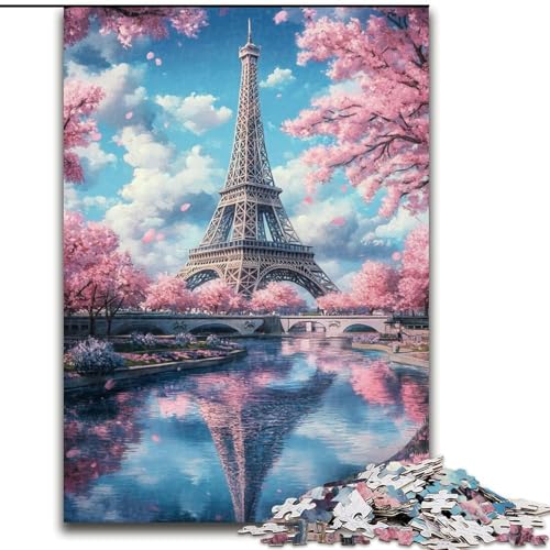 Puzzle für Teenager, 1000 Teile, Kirschblüten-Eiffelturm, Quizspiel, Wanddekoration, einzigartige Geburtstags (Größe 26x38cm) von LYXIANY