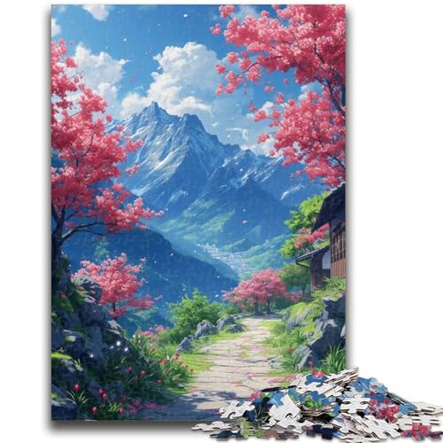 Puzzle für Teenager, 1000 Teile, Kirschblüten und Berge, helfen dem Gehirn, süchtig machendes Spielzeug zur Förderung der Geduld, tolles Geschenk, 26x38cm von LYXIANY