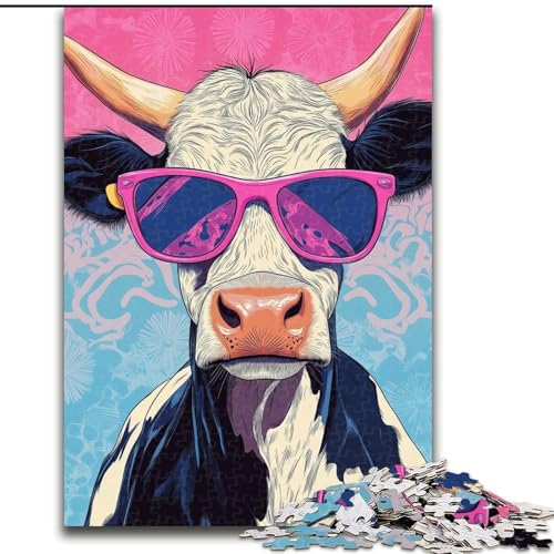 Puzzle für Teenager, 1000 Teile, Kuh mit Sonnenbrille, Spielzeug, Lernspiele, Stressabbau, tolle Geschenke und Spielzeuge, 26x38cm von LYXIANY