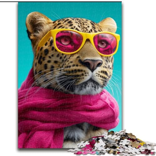 Puzzle für Teenager, 1000 Teile, Leopard mit Schal, Familienspiel zum Stressabbau, schwierige Herausforderung, stärkt die Liebe zwischen Paaren (Größe 50x75cm) von LYXIANY