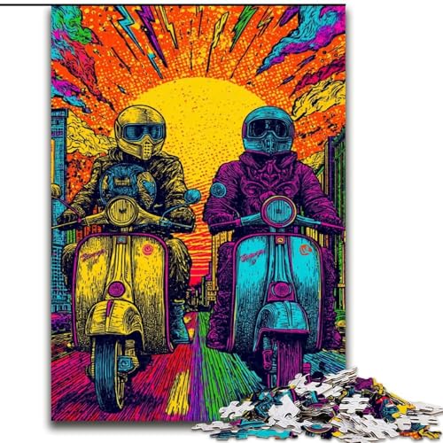 Puzzle für Teenager, 1000 Teile, Pop-Art, Motorradfahren, Stressabbau, schwierige Herausforderung, Wichtelgeschenke für Kinder ab 14 Jahren (Größe 50x75cm) von LYXIANY