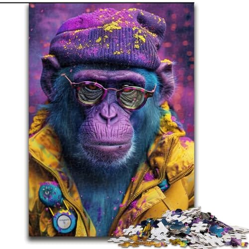 Puzzle für Teenager, 1000 Teile, Schimpanse mit Sonnenbrille, für Alter 14+, geeignet für Paare, Spaß bei Aktivitäten zu Hause, Geburtstagsgeschenk, Reisegeschenk (Größe 50x75cm) von LYXIANY