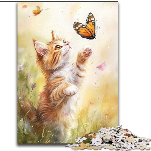 Puzzle für Teenager, 1000 Teile, Schmetterlingskätzchen, Spielzeug, Lernspiele, stressabbauende Wanddekoration (Größe 26x38cm) von LYXIANY