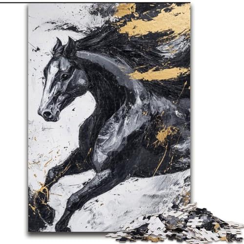 Puzzle für Teenager, 1000 Teile, Schwarzes Goldenes Pferd, Quizspiel, Wanddekoration, einzigartige Geburtstags (Größe 50x75cm) von LYXIANY