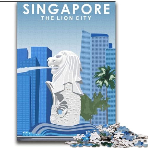 Puzzle für Teenager, 1000 Teile, Singapur-Reiseposter, pädagogisches Familienspiel, Wanddekoration, einzigartige Geburtstags, 38x52cm von LYXIANY
