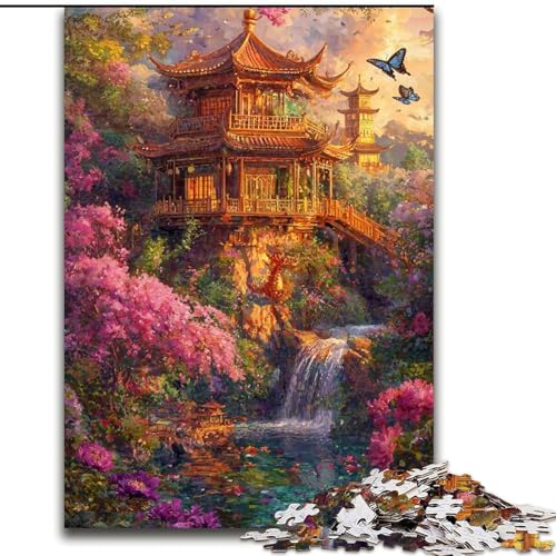 Puzzle für Teenager, 1000 Teile, Tempel im chinesischen Stil, Stressabbau, schwierige Herausforderung, Wichtelgeschenke für Kinder ab 14 Jahren (Größe 50x75cm) von LYXIANY