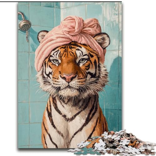 Puzzle für Teenager, 1000 Teile, Tiger im Badezimmer, Lernspielzeug für Kinder und Jugendliche, ganze Familie ab 14 Jahren (Größe 50x75cm) von LYXIANY