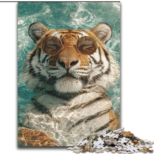 Puzzle für Teenager, 1000 Teile, Tiger im Swimmingpool, Spielzeug, Denkspiel, stärkt die Liebe zwischen Paaren, für Kinder ab 14 Jahren (Größe 50x75cm) von LYXIANY