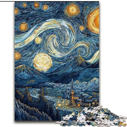 Puzzle für Teenager, 1000 Teile, Van Goghs Nachthimmel, Stressabbau, schwierige Herausforderung, Wichtelgeschenke für Kinder ab 14 Jahren (Größe 26x38cm) von LYXIANY