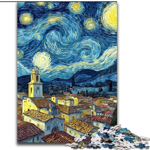 Puzzle für Teenager, 1000 Teile, Van Goghs Nachthimmel, Stressabbau, schwierige Herausforderung, Wichtelgeschenke für Kinder ab 14 Jahren (Größe 26x38cm) von LYXIANY