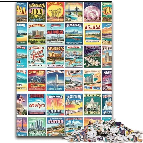 Puzzle für Teenager, 1000 Teile, Vintage-Briefmarken-Collage, Lernspiele, Lernspiel für Geburtstag, Weihnachten für und ab 14 Jahren (Größe 26x38cm) von LYXIANY